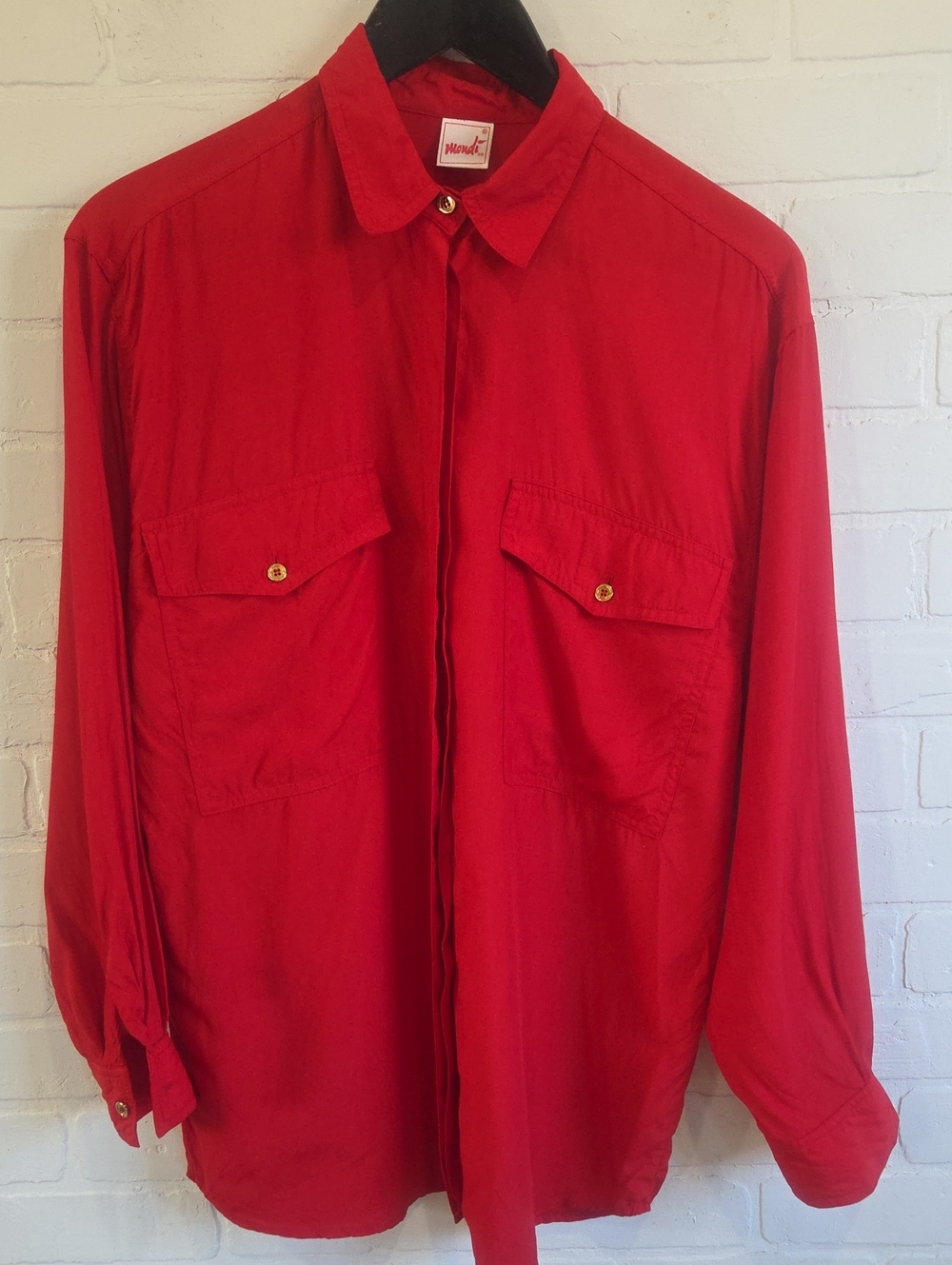 Mondi Vintage Red Long-Sleeve Button Front Blouse
